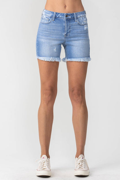 Mid Rise Frayed Shorts