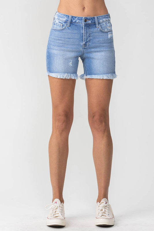 Mid Rise Frayed Shorts