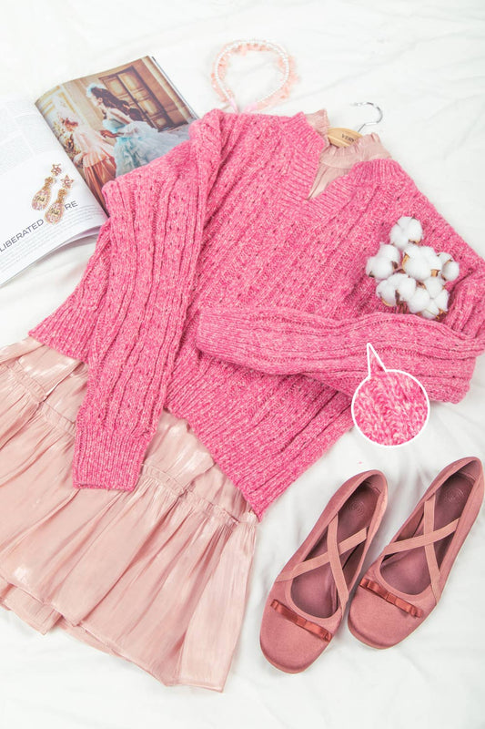 Pink Cable Knit Cozy Knit Sweater Top