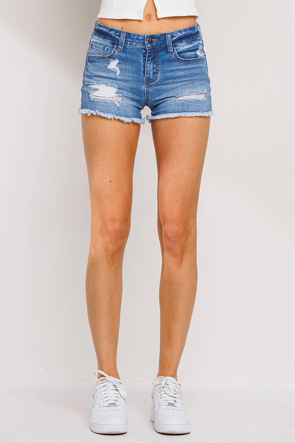 Distressed Shorts with Fray Hem