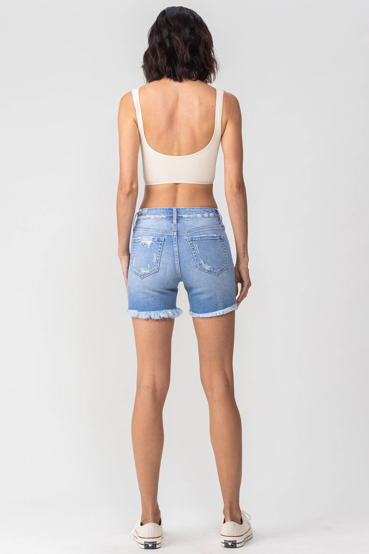 Mid Rise Frayed Shorts